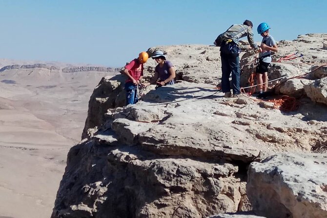 Rappelling Down the Ramon Crater Cliff - Stepping backward into the crater